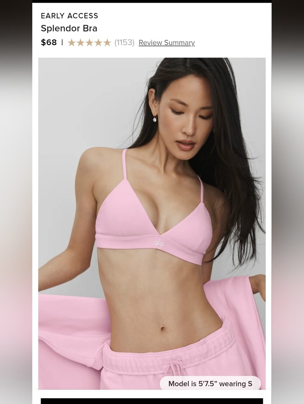 Newest Color Drop ALO Yoga Splendor Bra in Pink Marshmallow & White Same DayShip